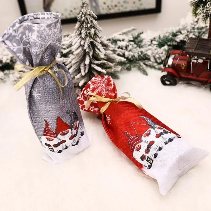 Christmas Wine Bottle Covers Bag Snowman Santa Claus Champagne Bottle Cover Sleeve Table Decorations