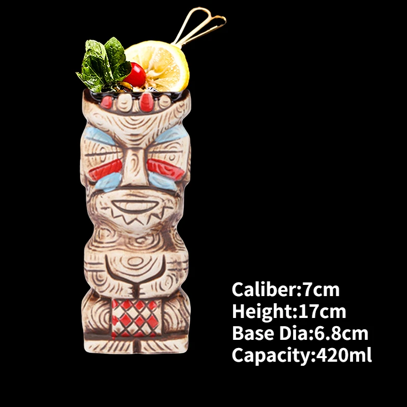 Hawaiian Ceramic Tiki Mug - Creative Cocktail Cup and Halloween Bar Gift