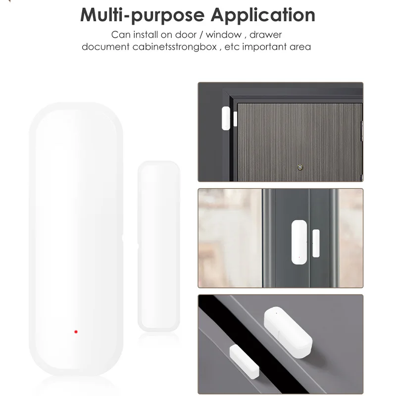 Black WiFi Door Sensor for Home Security with App Alert