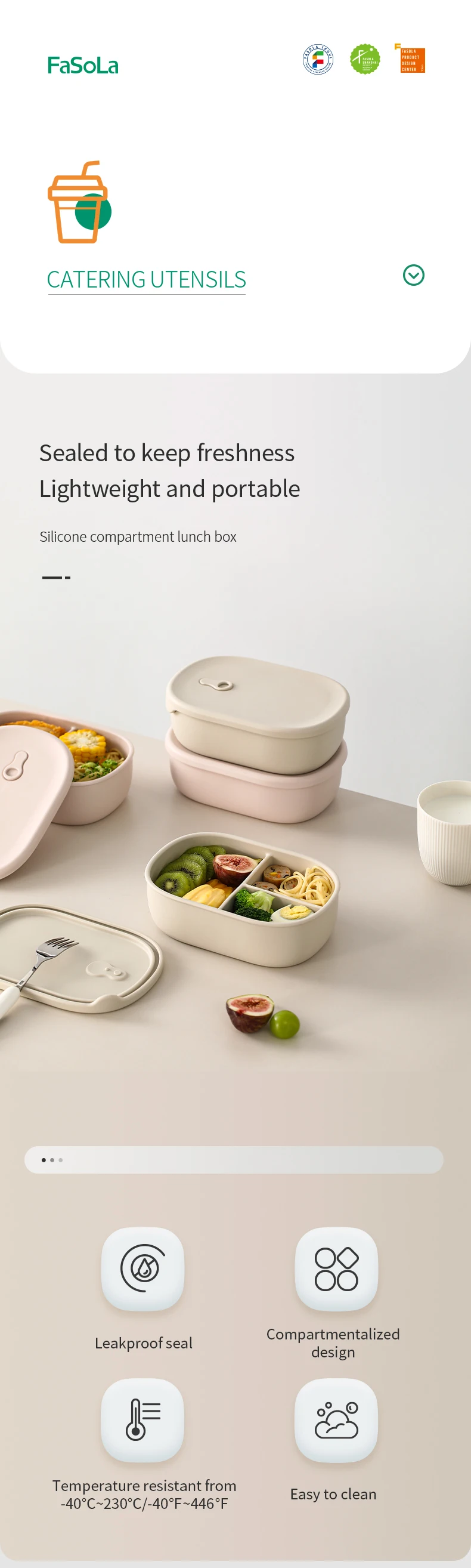 Description Picture 2 of item3-Grid 900ml Silicone Lunch Box With Lid Microwaveable Fruit Lunch Box Refrigerator Fresh-Keeping Box Picnic Outdoor Lunch Box