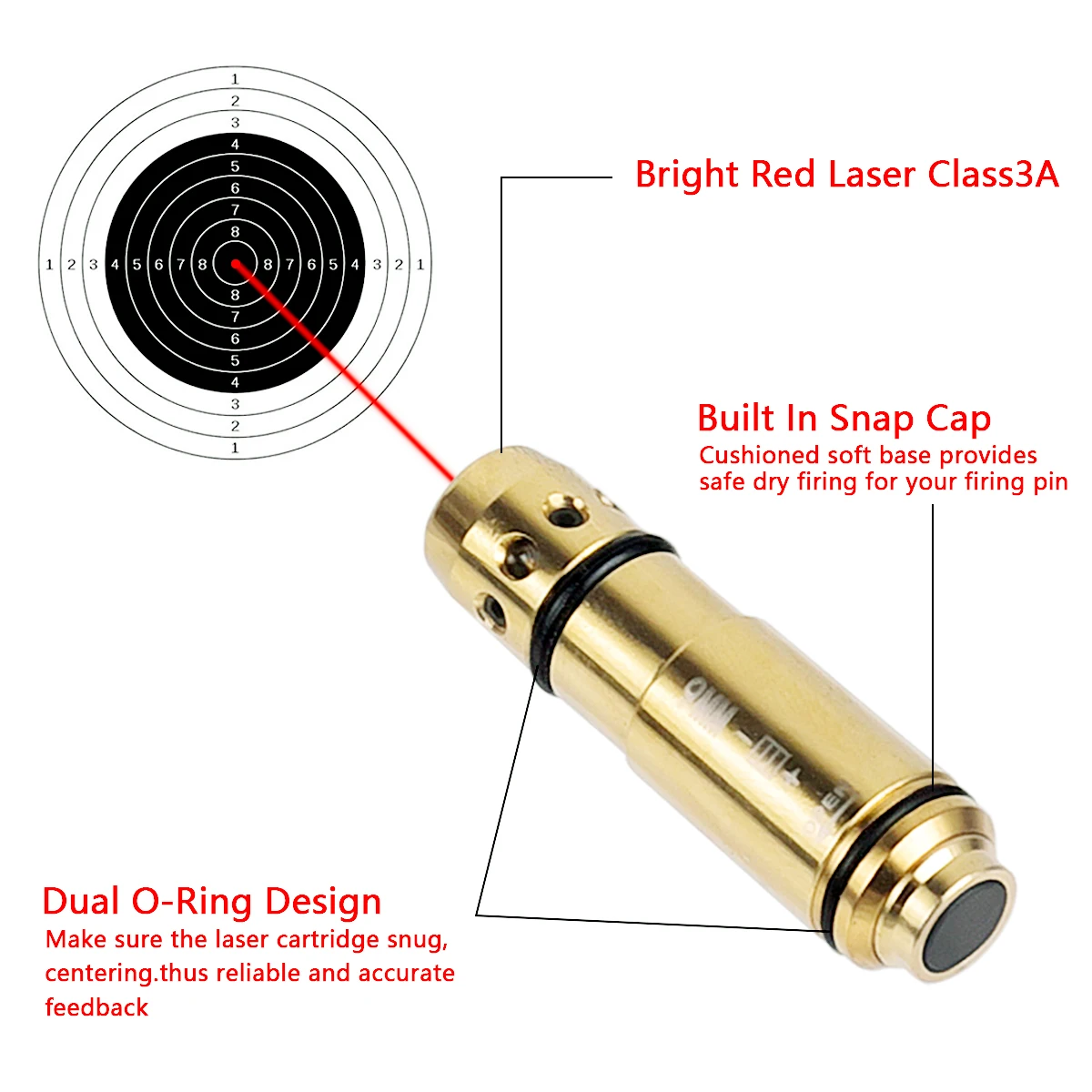 9mm Dry Fire Laser Training Practice 7.62x39mm 9x19mm/380ACP/223Rem Laser Bore Sight With Snap Cap AK47 Laser Trainer Cartridge