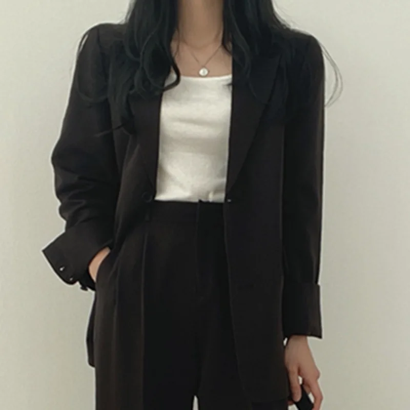 Women Casual Blazers Coats Chic Loose Single Breasted Office Lady Pantsuit Solid Elegant Suit Tops and Trousers Outerwear Mujer
