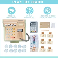 Wooden Simulation Supermarket Checkout Counter Toy Cash Register Kids Role-Play Toys Kitchen Toys Girls Pretend Play Toys 2