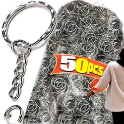 Metal Split Ring Keychain with Hanging Chain - DIY Keyring and Key Pendant Accessory (Thread rings - 50pcs)