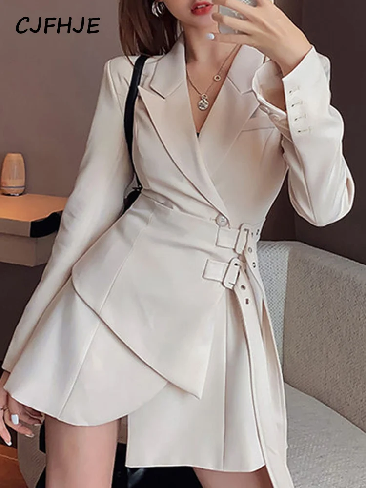 Cjfhje Mini Party Blazer Dress Donna Coreano One-Piece Office Lady Elegante Dress Chic Sashes Design Abiti A Maniche Lunghe Inverno