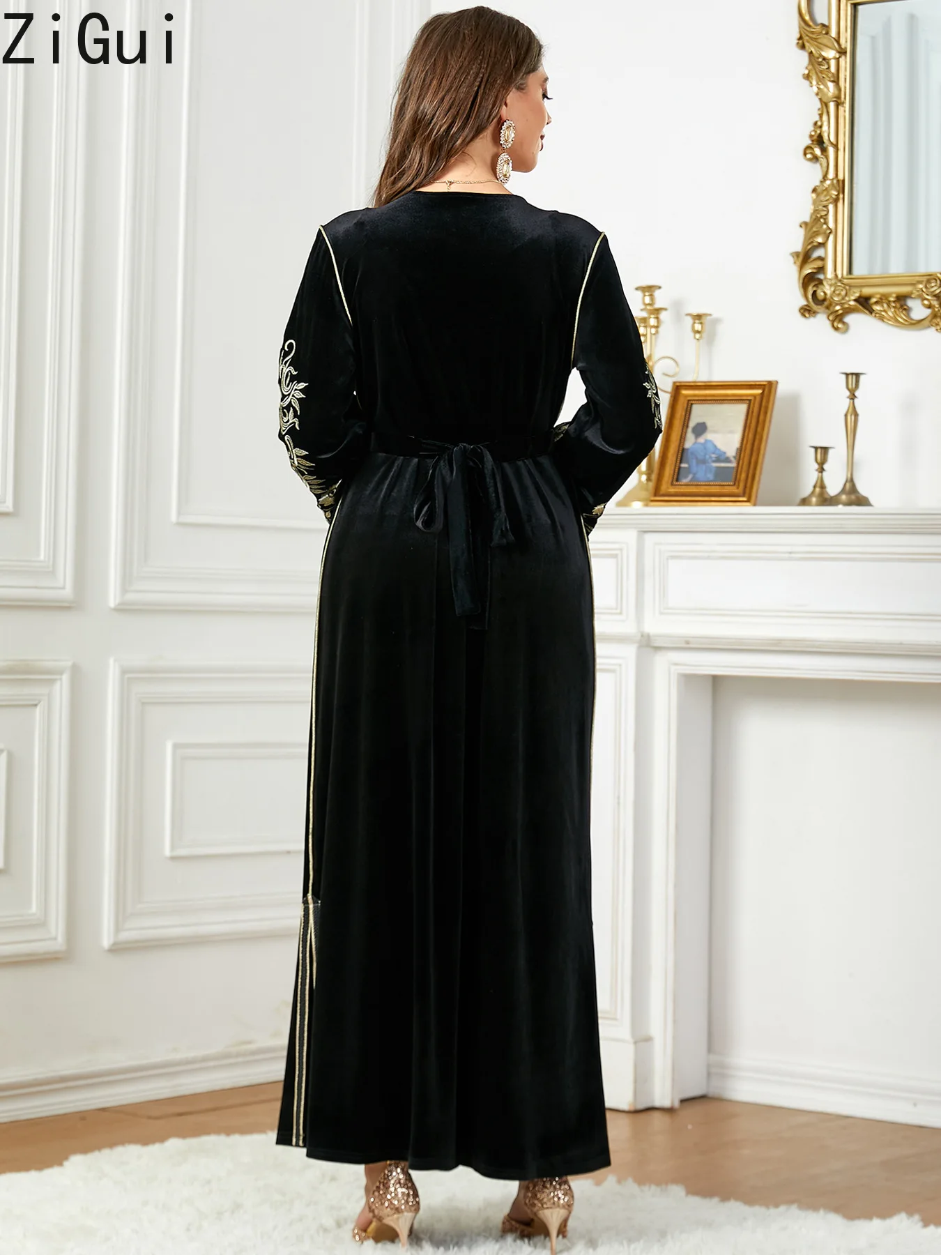 Zigui Arabic Dress Italy Dubai Luxury Russia Middle East Beaded Embroidered Dresses Evening Party Prom Black Velvet Jalabiya