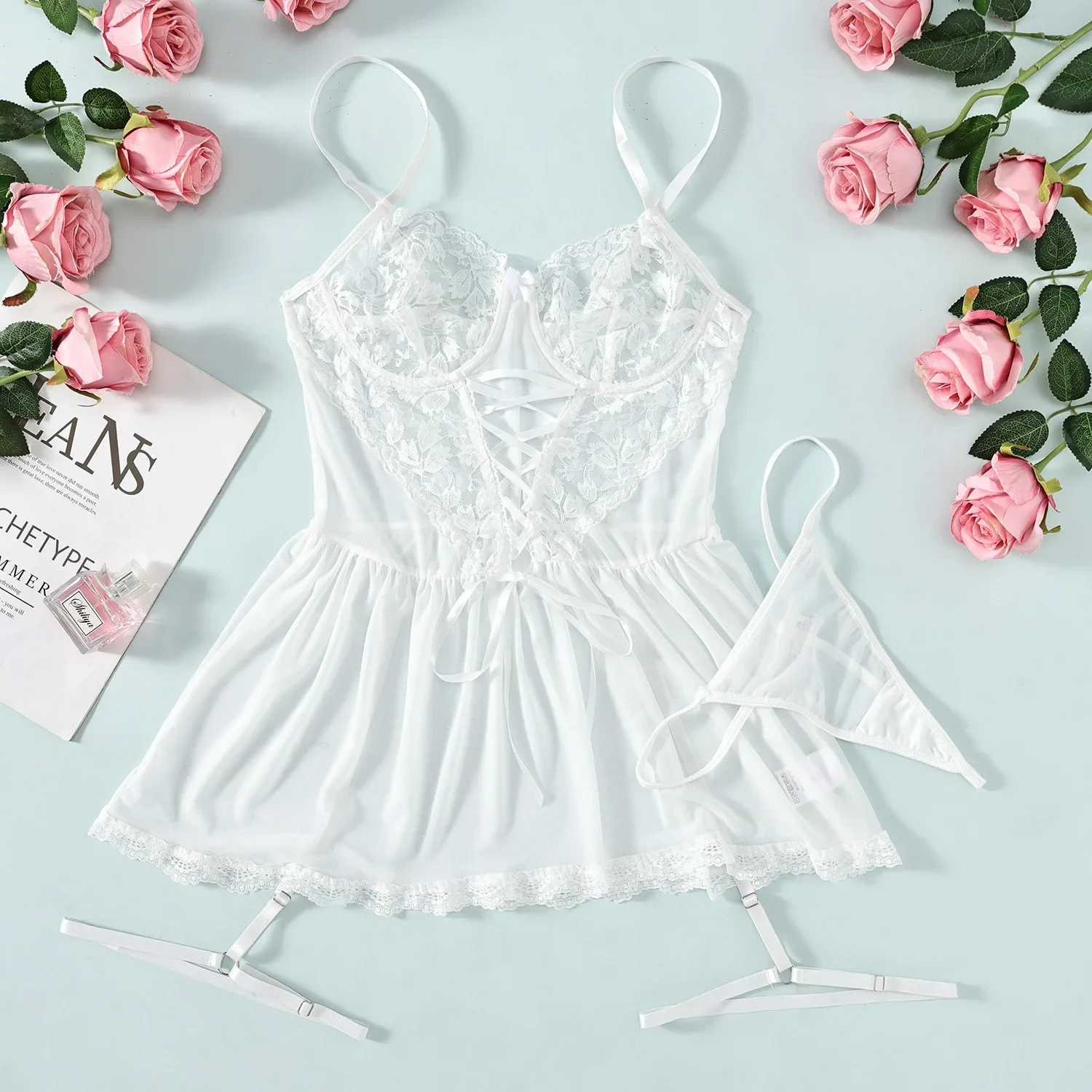Women’s lingerie look with sheer fabric, delicate trim, and private styling appeal