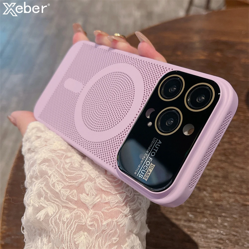 Carcasă magnetică Magsafe pentru iPhone 14Pro 11 12 13 14 Pro Max Plus, cu plasă de protecție pentru lentilă, pentru disiparea căldurii_voghion.com