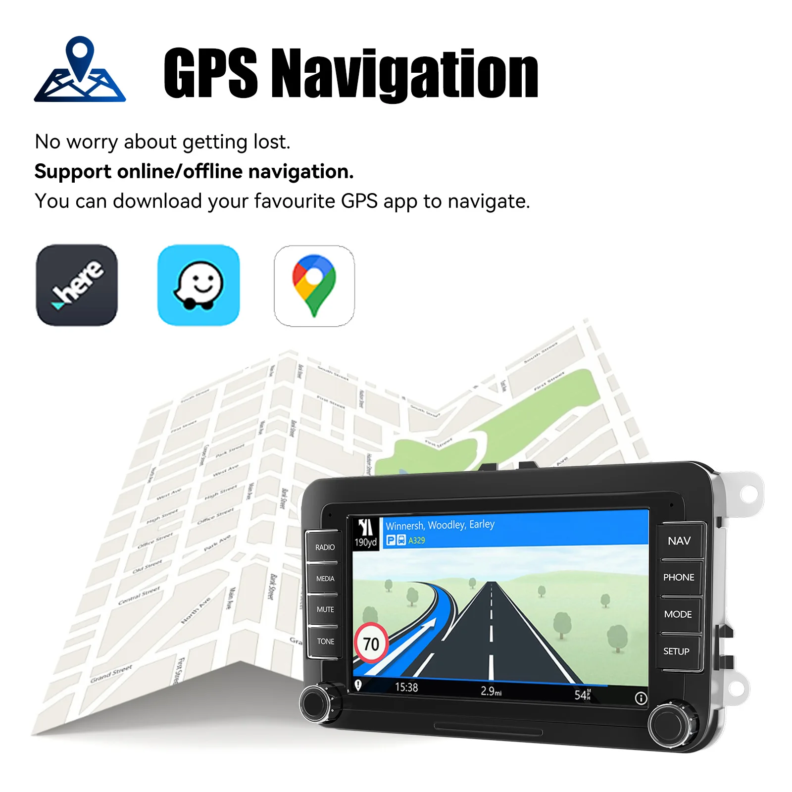 ESSGOO 7" Android 14 Car Radio for VW Caddy Life 2K Facelift with Rear View Camera and Brake Light Carplay Android Auto FM WIFI