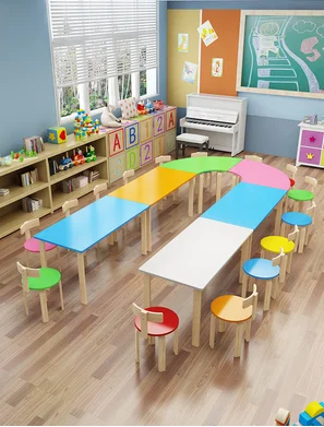 Solid Wood Kindergarten Table Children's Tutoring Class Training Class Early Education Table Combination Primary School Drawing