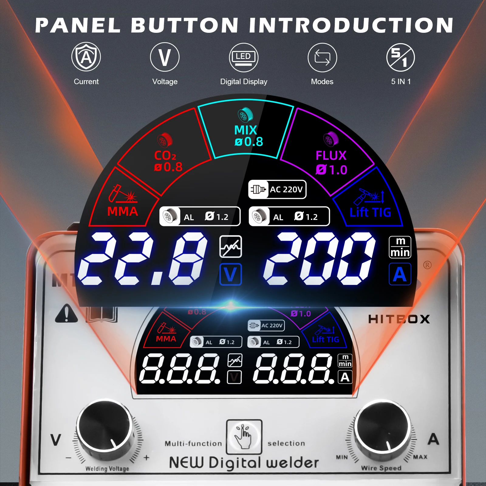 

220V HITBOX MT2000-II Сварочный аппарат 3 в 1 TIG ARC MIG сварочный аппарат CO2 MIX FLUX газ без газа пайка доступный для