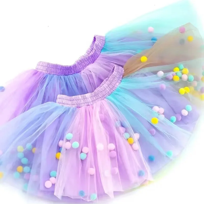 Infant Mulity Colorful Tulle Tutu Skirt Pom Pom Princess Mini Dress Children Clothing Pettiskirt Girl Clothes ballet tutu skirt children skirts