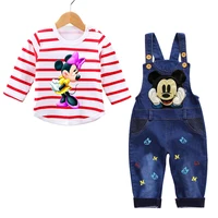 Spring 0-3 Years Baby Boy Clothes Set Baby Cartoon Mickey Minnie Long Sleeve Shirt + Jumpsuit Jeans Suits Toddler Boy Outfit 4