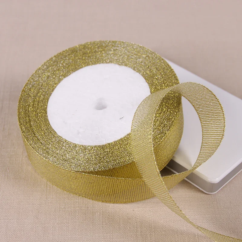 Gold & Silver Glitter Ribbon Set - 6 Sizes, 25 Yards for Gift Wrapping & DIY Crafts