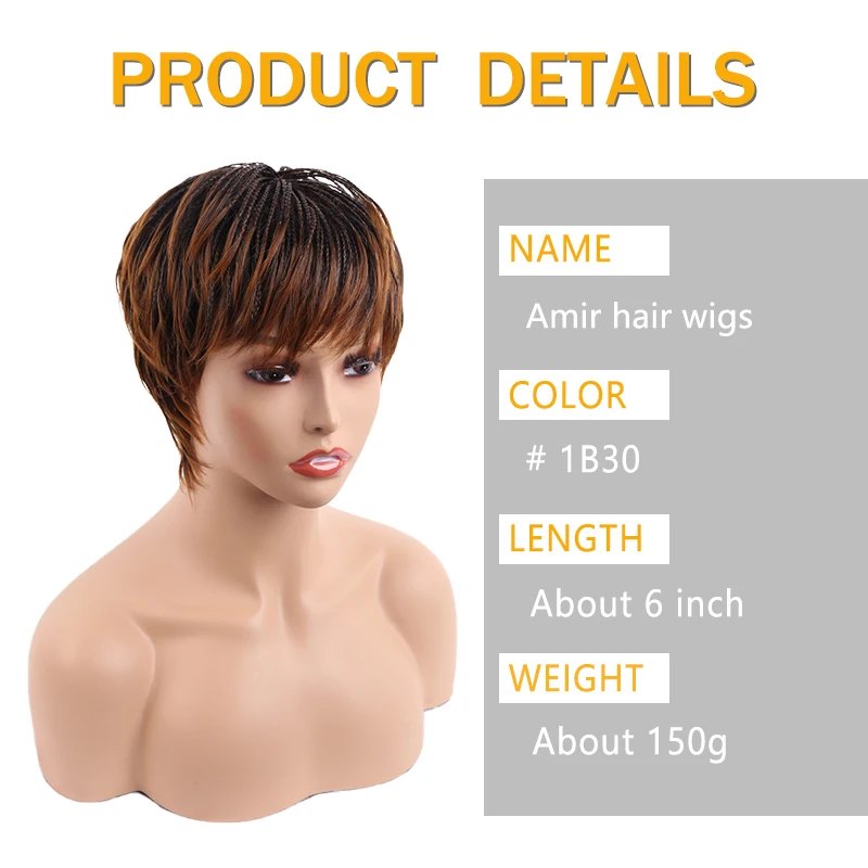 Short Box Braided Synthetic Hair Wig for Black Women Straight Hair with Natural Bangs