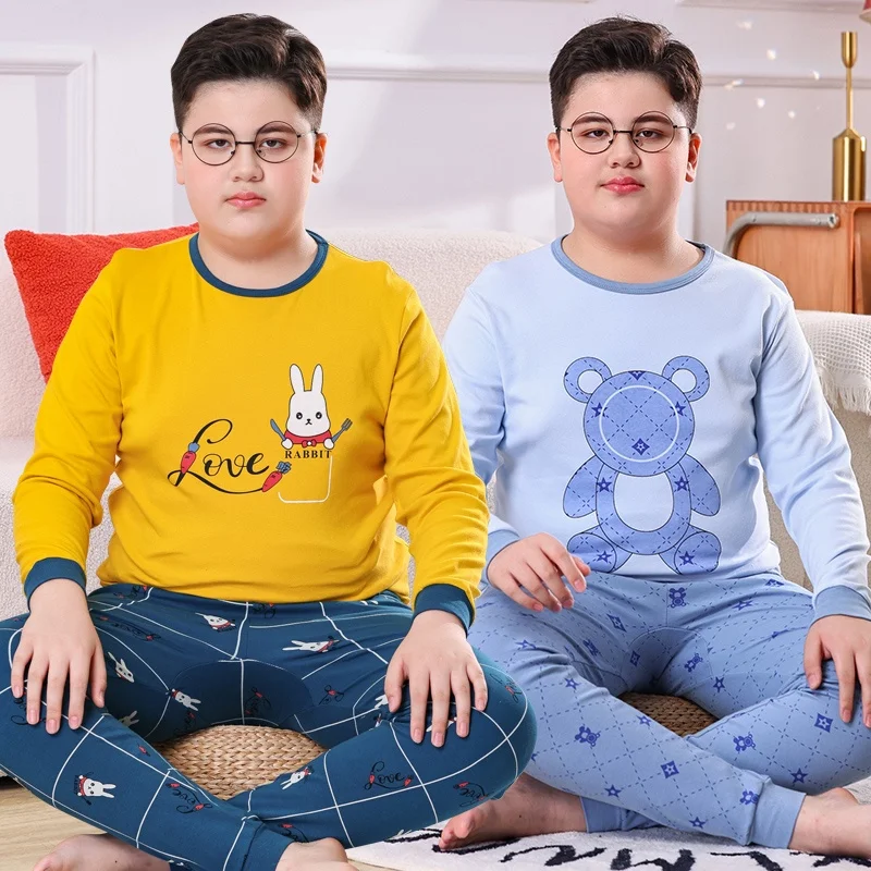 

30-80kg Big-size Cotton Pajamas Sets for Over-weight Kids Boys Cartoon Clothes Casual Quality Home Sleepwear 140-180