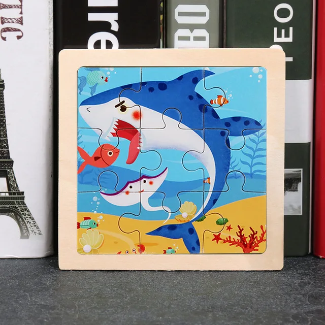 9-Piece Mini Wooden Jigsaw Puzzle Set - Montessori Educational Board Game