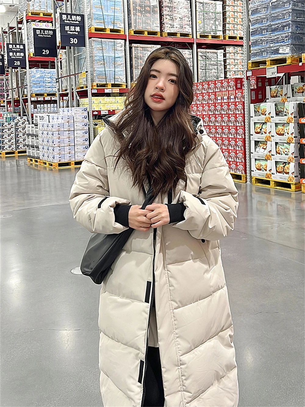 

2023 New Winter Women's Wear Korean Loose Commuter Thickened Warm Mid Length Over Knee Cotton Coat