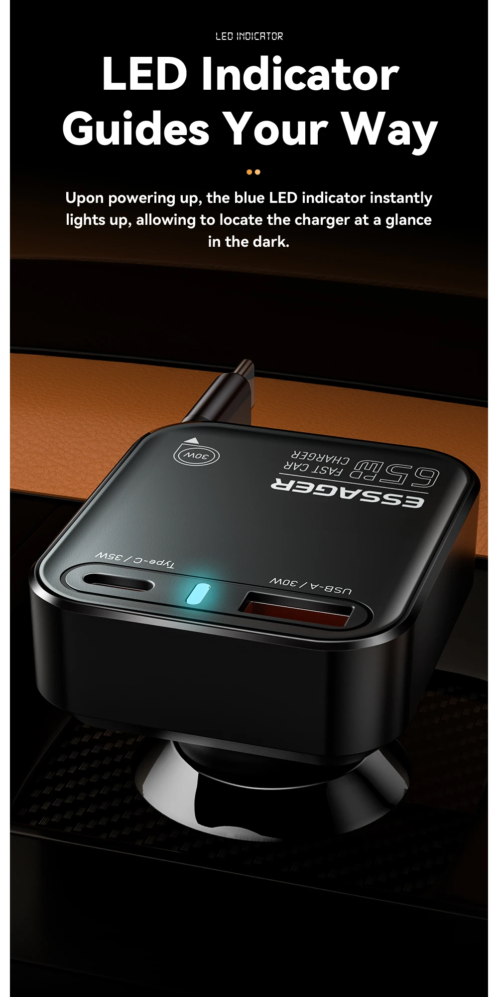 65W USB C Car Charger 3 Ports with Retractable Cable PD3.0 QC3.0 30W Fast Chargi