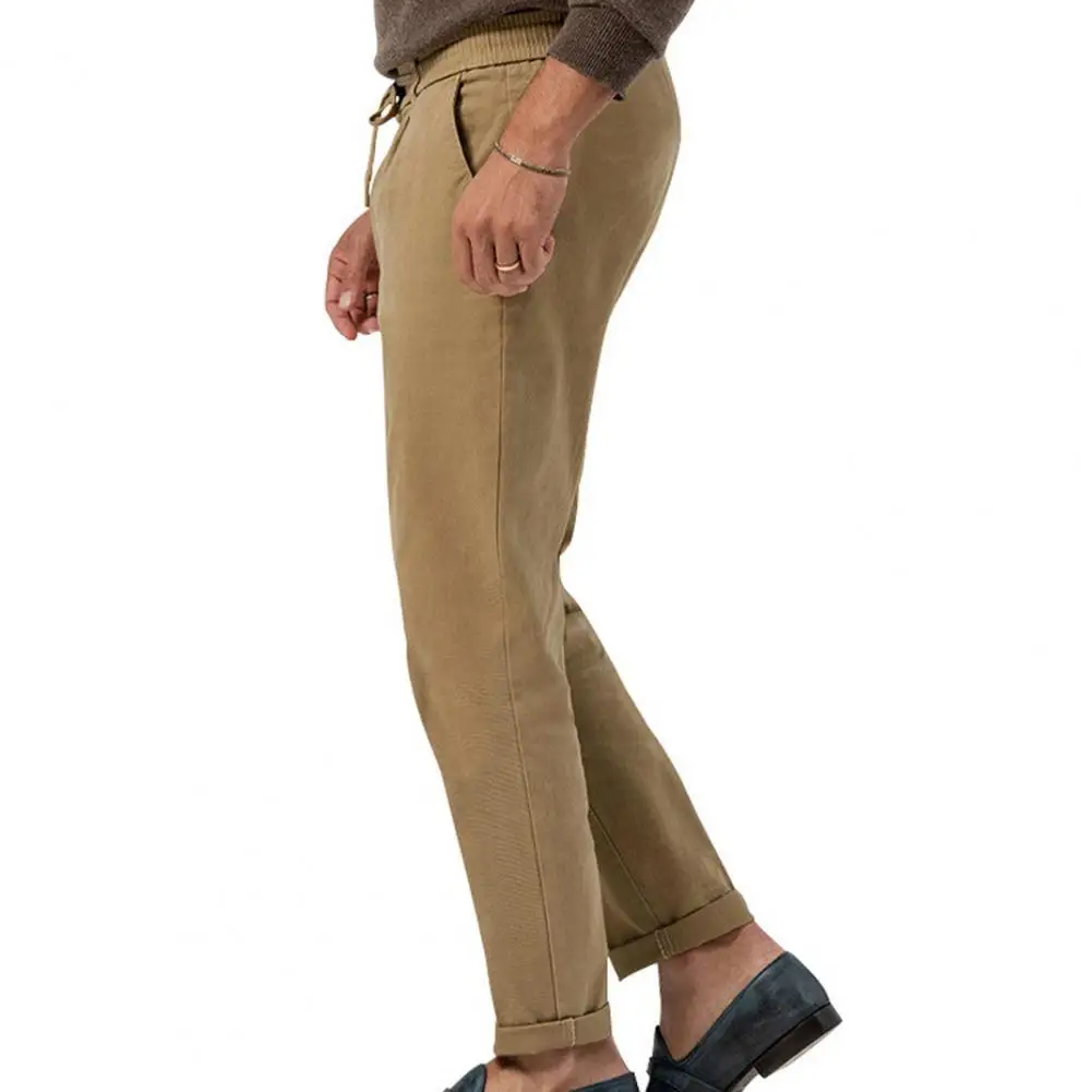 

Solid Color Skinny Pants Comfortable Stylish Men's Business Casual Pants with Adjustable Waist Pockets Trousers for A Smart