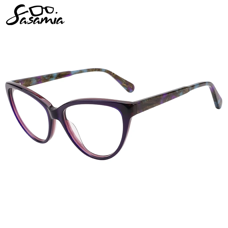 

SASAMIA Female Eyewear Acetate Triangle Cat Eye Glasses Optical Prescription Glasses Thin Frame Crystal Colors Glasses WD1397