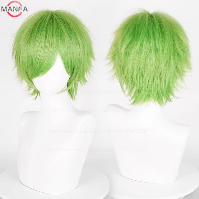 Anime 30cm Short Straight Cosplay Wig Black White Green Brown Purple Blue Gray Red Gold Man Women Heat Resistant Synthetic Hair 4