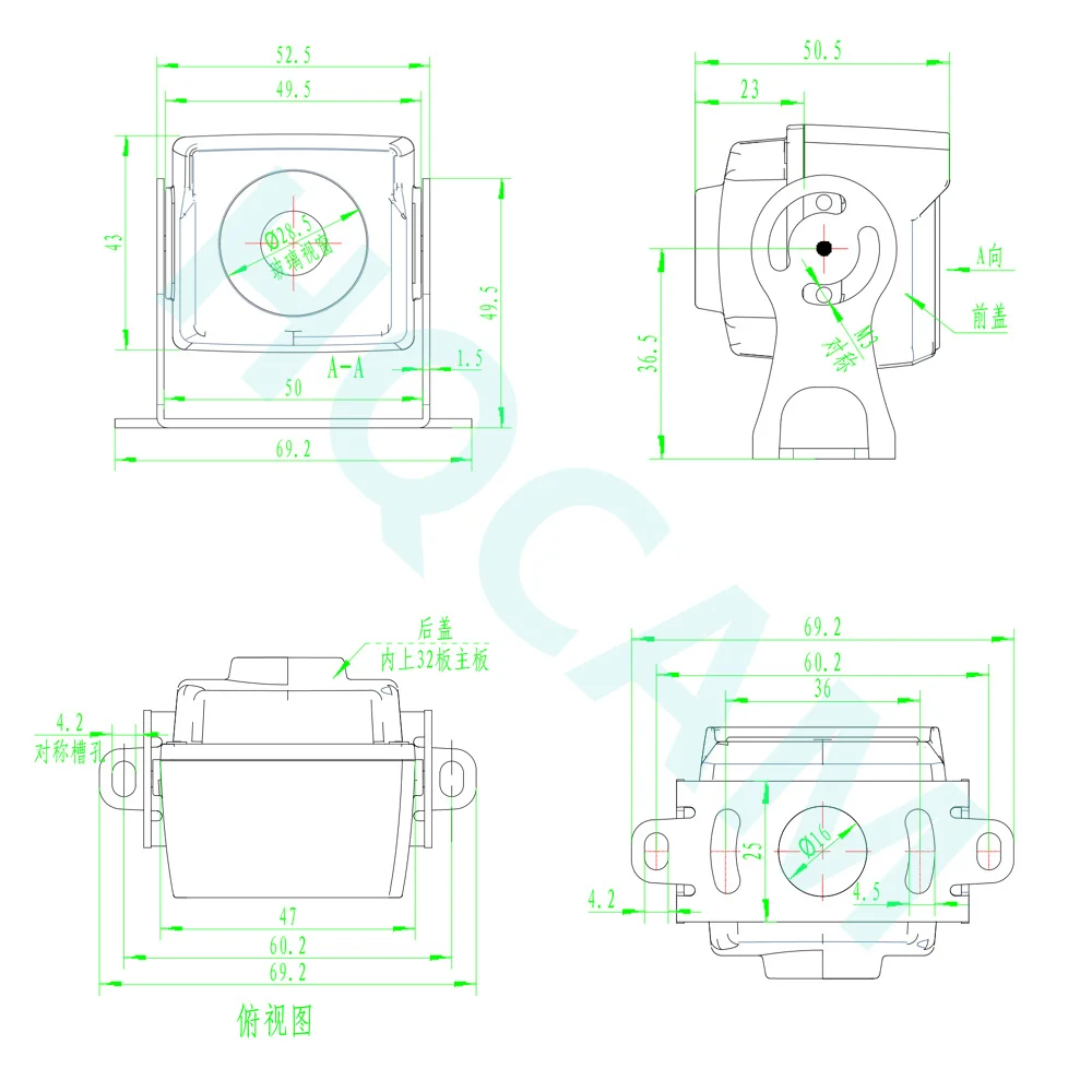 Mini vodotesná POE IP kamera zobrazená z uhlového predného pohľadu