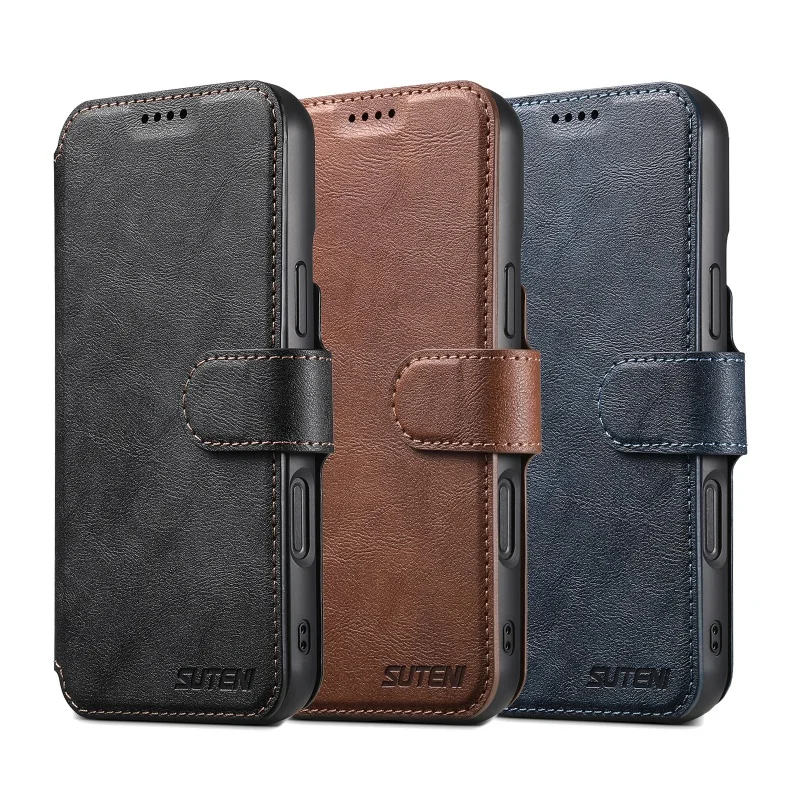 Premium 2-in-1 Detachable Magnetic Leather Wallet Phone Cover with Wireless Charging