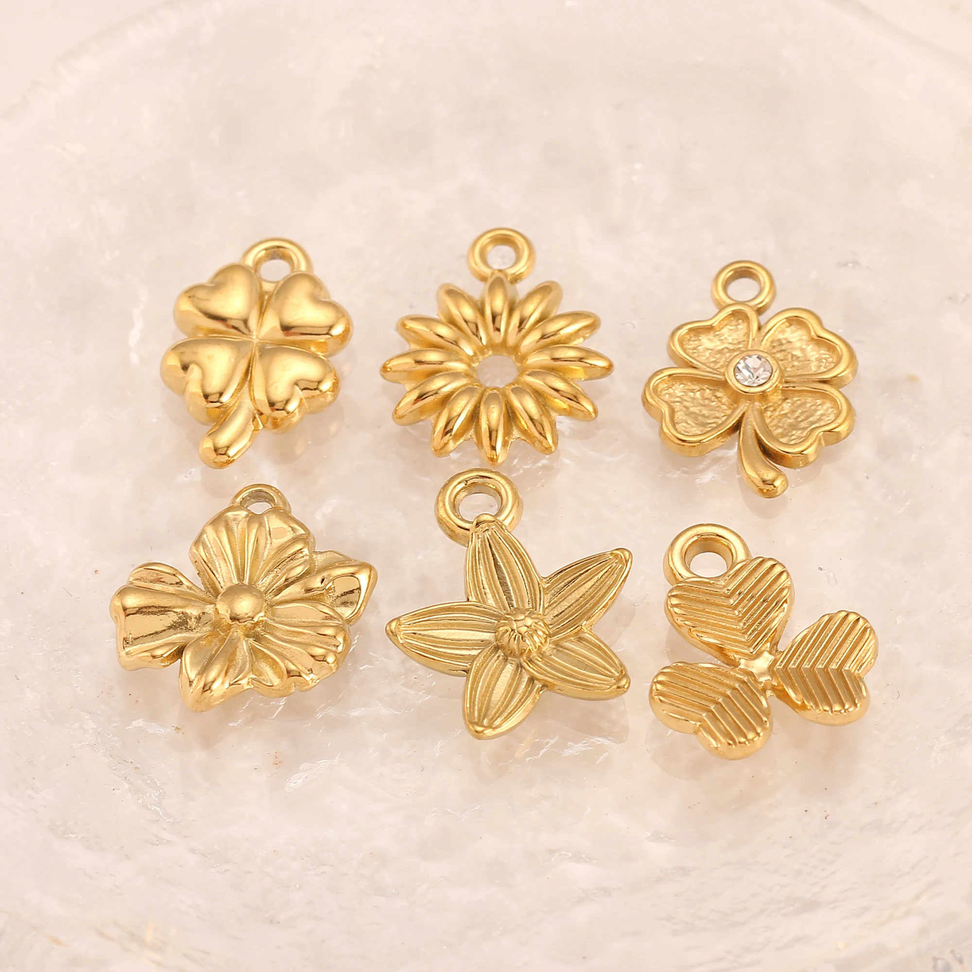 3 Stück Rose Blume/Gänseblümchen/Klee/Biene/Schmetterling Charms Edelstahl Anhänger DIY Halskette Armband Ohrring Schmuck finden – Detail 10