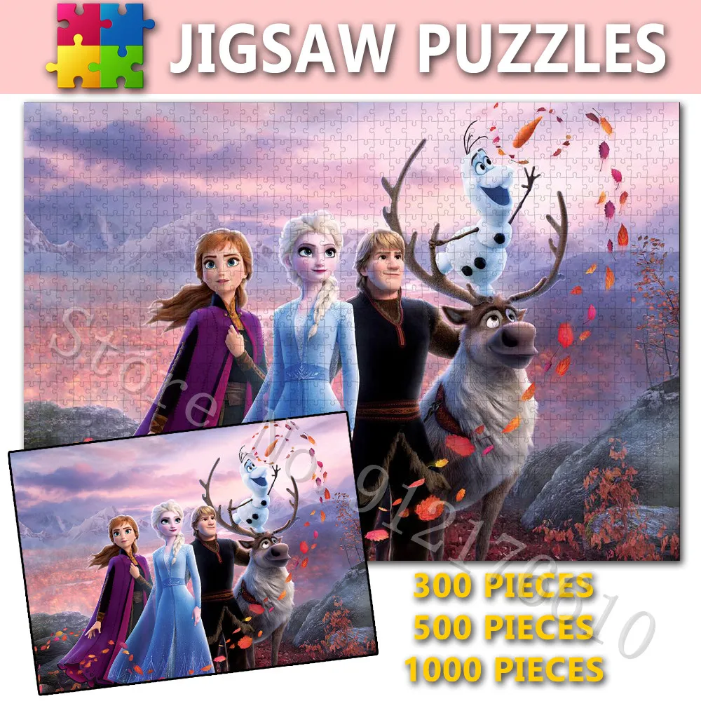 

Frozen Cartoon Jigsaw Puzzles 300/500/1000 Pieces Disney Ice Queen Paper Puzzle Kids Adult Game Decompress Educational Gifts Toy