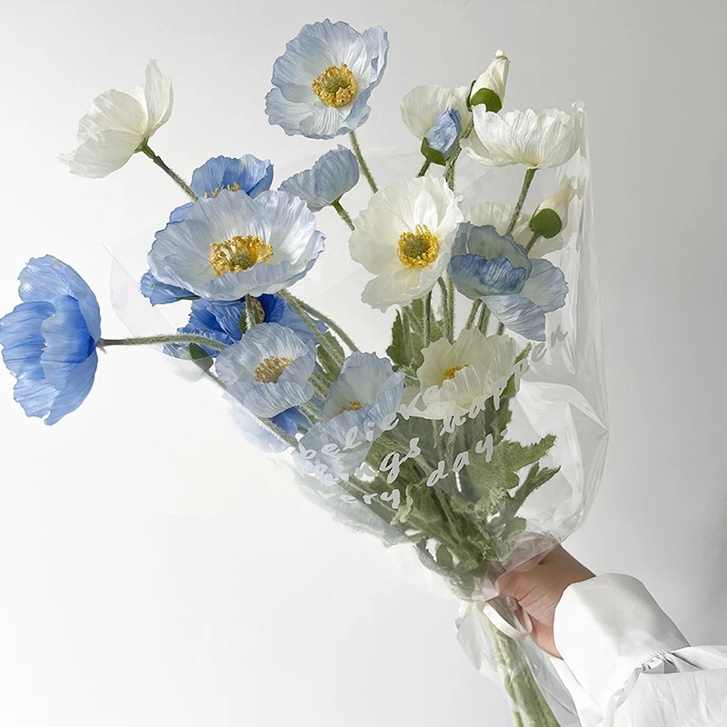 Papavero fiori di seta stelo lungo 22 pollici 3 fiori e 1 ramo di bocciolo di fiore per casa ufficio matrimonio decorazioni floreali fai da te. - Italia