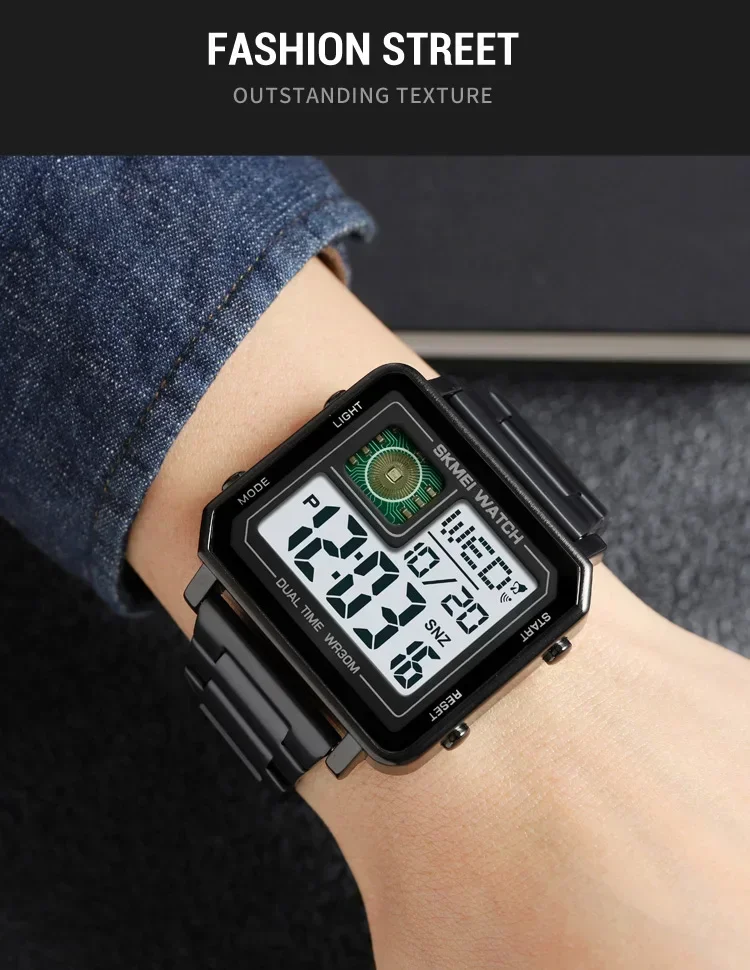 SKMEI 2033 Metal Waterproof LED Luminous Casual Square Clock Style Digital Watch reloj hombre Rectangle Men's Electronic watches 4