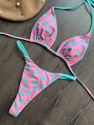 High Waist Zebra Print Thong Bikini Set - Sexy Brazilian Swimwear - M (2108)