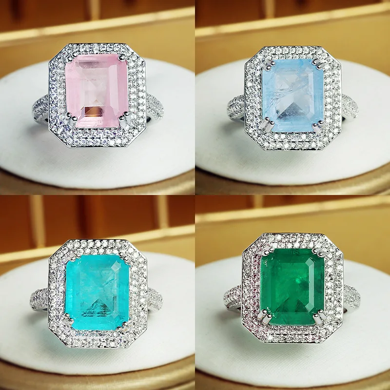Qtt Square Paraiba Tourmaline Ring 925 Sterling Silver Wedding Bands Ring Women Engagement Party Jewelry