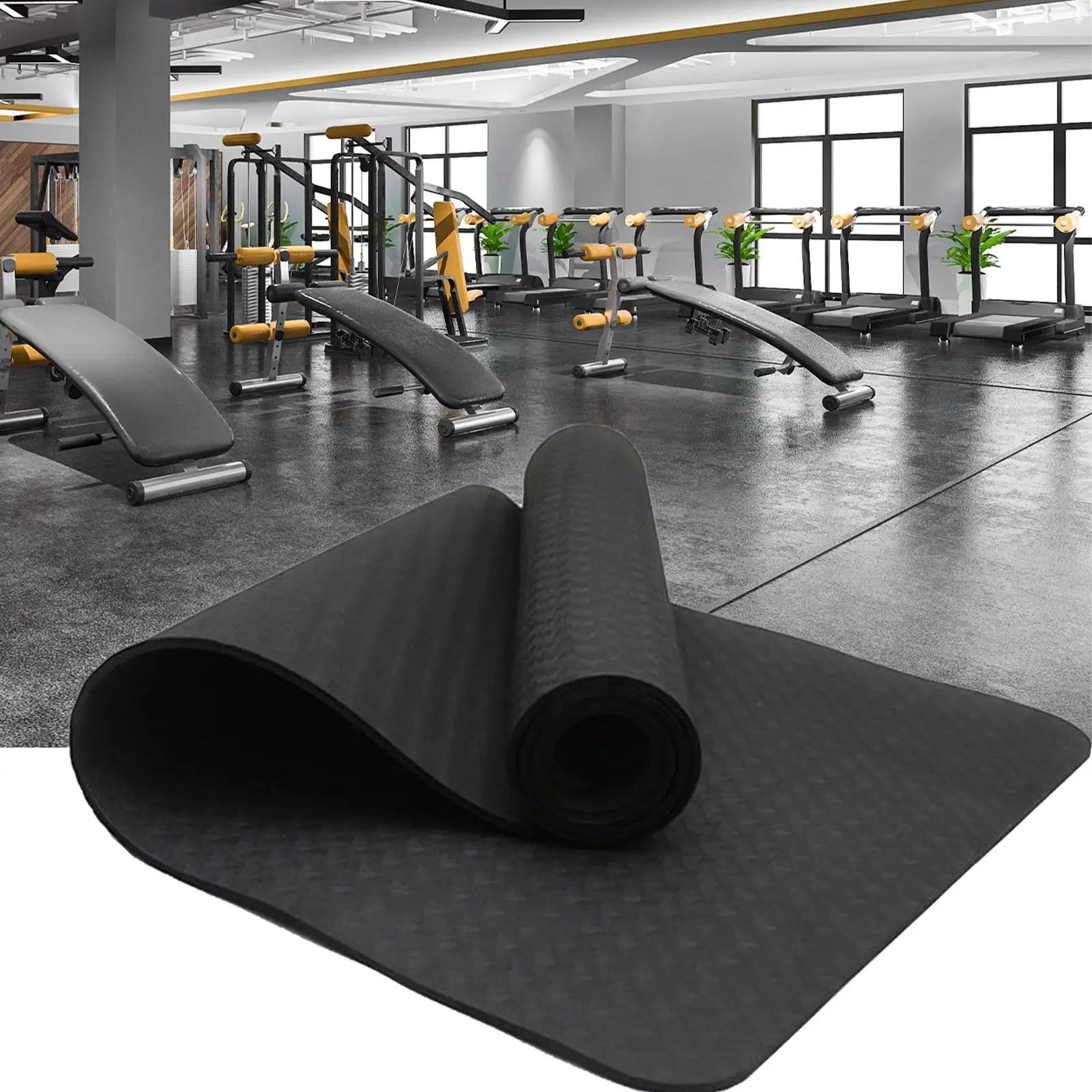 Yoga Mat Black for Men Women Anti Tear Nonslip Fitness Mat Pilates Mat for Fitness Workouts Stretching Household Home Yoga Floor