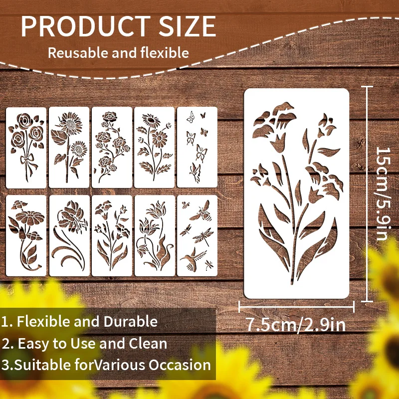 20 Stück Malerei Schablonen Set – Blumen & Pflanzen, Wiederverwendbar, Für Wand & DIY