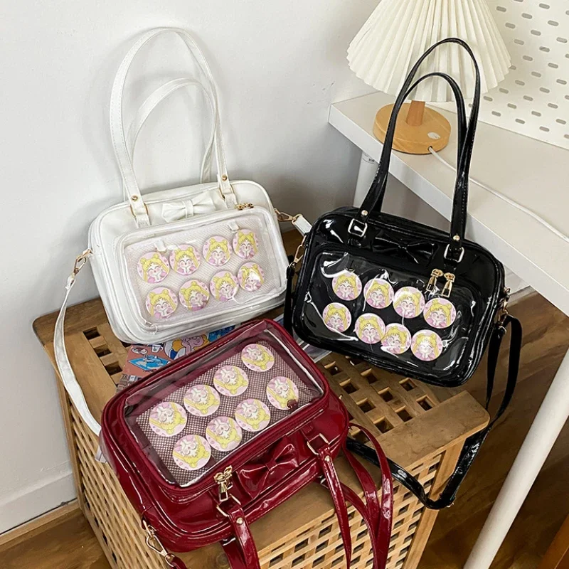 Japanese Cute Transparent Patent Leather Itabag Fashion Girls JK Shoulder Bag Student Personality Crossbody Bag Ita Bag Handbags