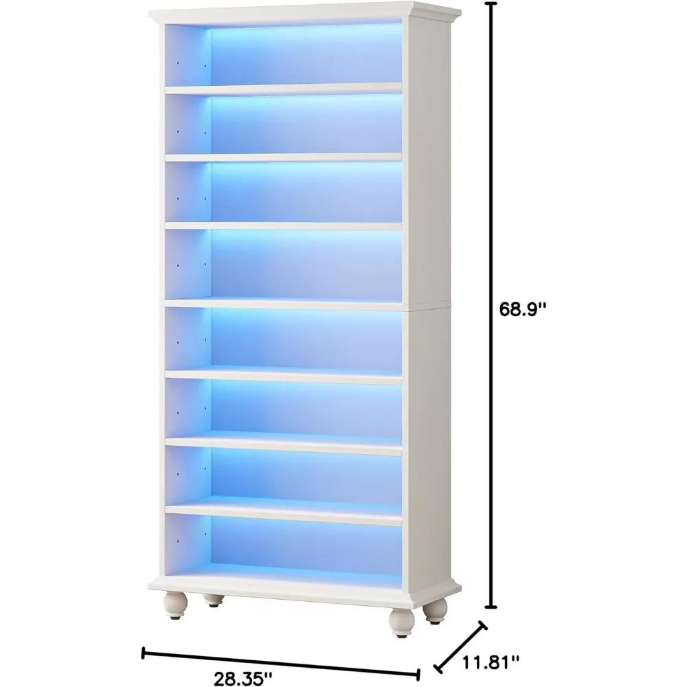 9-Tier Shoe Storage Cabinet with LED Lighting, 30 Pairs Narrow Tall Freestanding Shoe Cabinet, White Wood Shoe Organizer 5