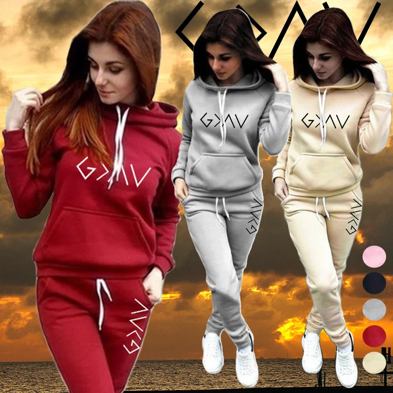 Mädchen-Sportset mit Haruku-Aufdruck auf religiösen Symbolen, lässiger Kapuzenpullover für draußen + Jogginghose von Fiess, zweiteiliges Set_voghion.com