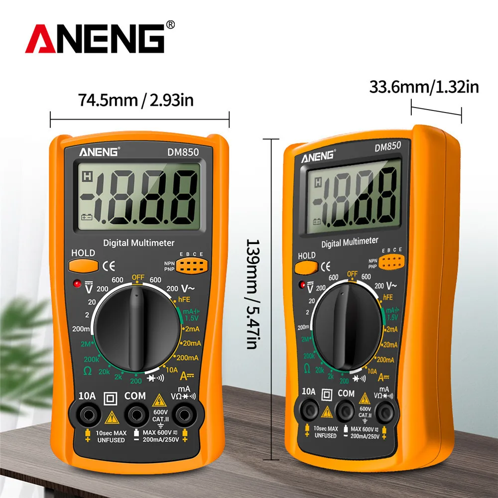 DM850 Eletric Multimetro Digital Professional 1999 Counts Multimeter AC/DC Tester Ohm Current Voltmeter Ammeter Detector Tool
