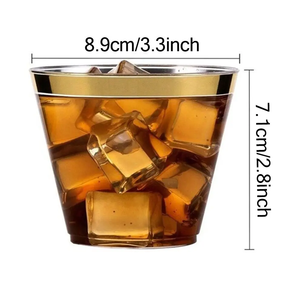Disposable Plastic Cups Rose Gold Rimmed Transparent Cups Tableware for Wedding Birthday Party plastic cups
