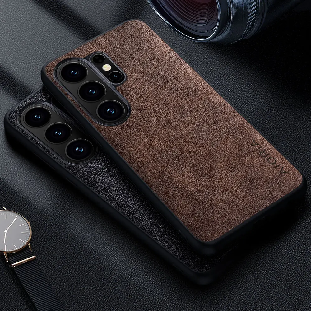 Premium Luxury Leather Phone Case - Retro Business Style Solid Color Cover