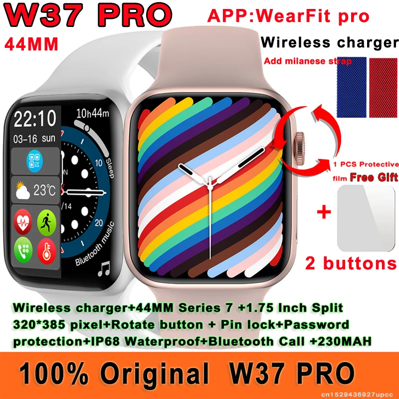 Оригинальные Смарт-часы iwo W37 Pro с двумя кнопками 44 мм серия 7 беспроводное