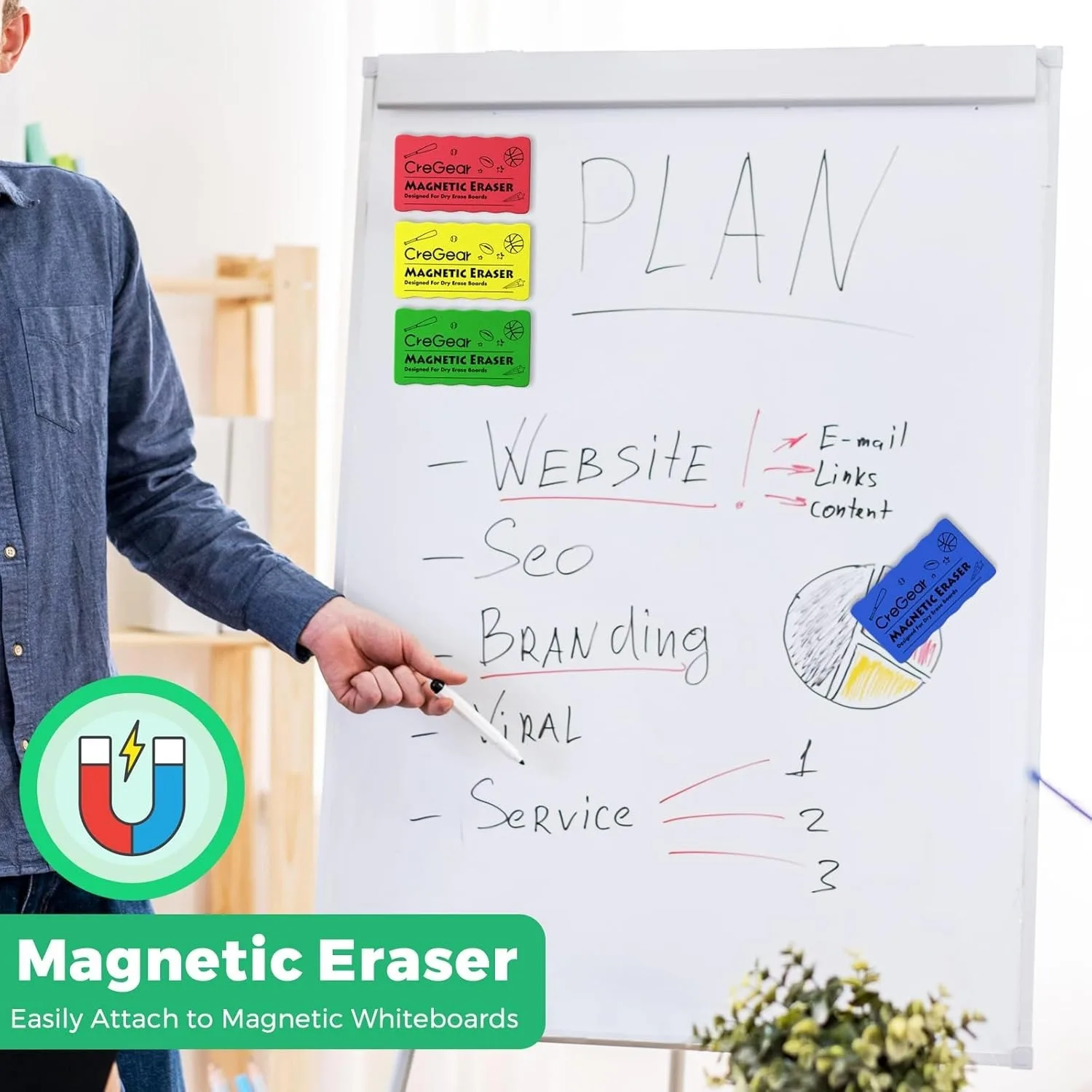 4 Pcs Dry Erase Eraser, Magnetic Whiteboard Eraser for Dry Erase Board, Small Eraser for Classroom, School, Home, Office