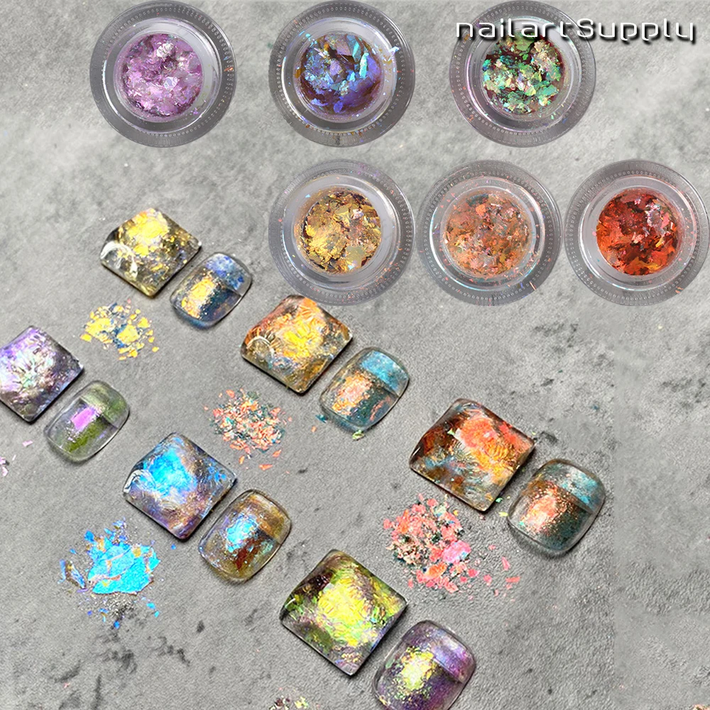 Ice Crystal Opal Flakes Paillettes Per Unghie Aurora Chrome Glitter Flakes Lustrino Paillettte 3D Sottile Uv Gel Polish Nail Art Polvere