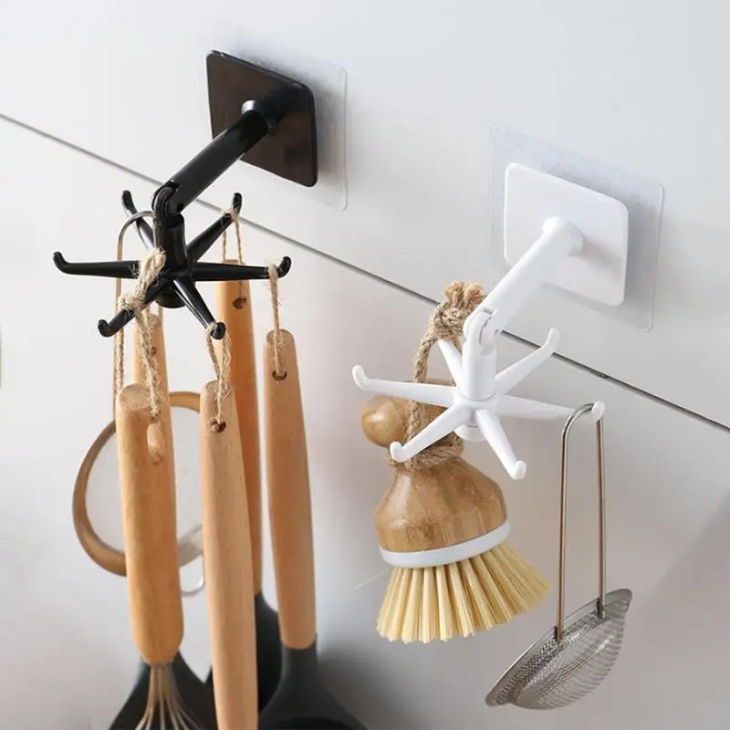 

Folding Rotary Hexagon Hook 360 Degrees Rotating Self Adhesive Hooks Multipurpose Folding Rotary Kitchen Wall Hanger For Spoons
