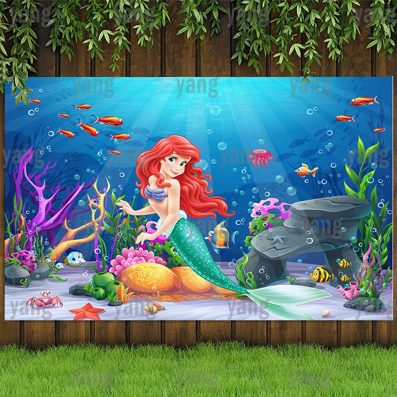 女の子のための城のディズニープリンセス 小さな人魚 巨大な泡 背景 女の子の誕生日パーティー ベビーシャワーバナー Aliexpress