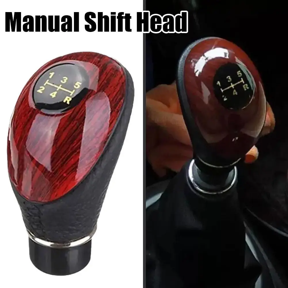 

Universal Car Manual 5 Speed Shift Knob Luxury PU Leather Wooden Gear Cover Shift Lever Stick Automotive Interior Accessories