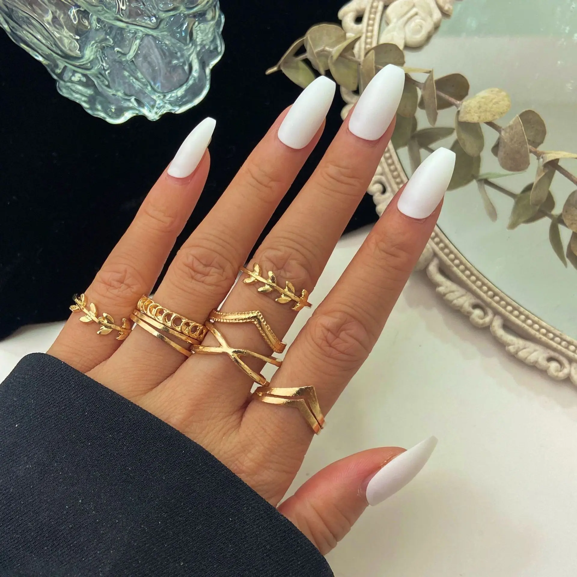 

5002 September Bright Leaves Cross Ring 7-Piece Set Retro Simple Knuckle Ring Suit
