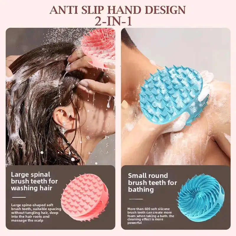 Spazzola per il corpo in silicone, spugna esfoliante a doppia faccia, spazzola per doccia, massaggiatore per il cuoio capelluto, spazzola per shampoo per bambini, donne e uomini - immagine 3